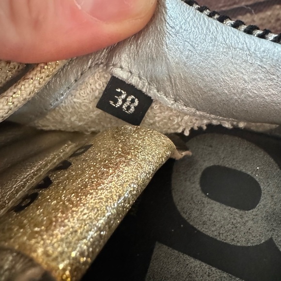 ⭐️ P448 Women’s Sneakers - Size 38 (US 8)  - Black/white Suede with Gold Accents - Picture 8 of 9